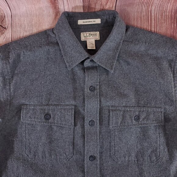 LL Bean Mens Size Large Regular Chamois Cloth Shirt Traditional Fit Gray 187923 - Picture 3 of 15